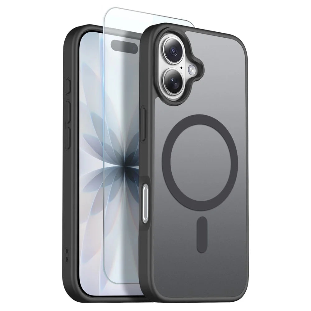 NORTHJO For iPhone 17 Case Compatible with MagSafe Translucent Matte Shockproof Phone Cover with Tempered Glass Film - Black - 1