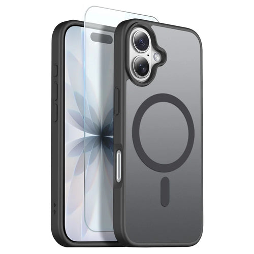 NORTHJO For iPhone 17 Case Compatible with MagSafe Translucent Matte Shockproof Phone Cover with Tempered Glass Film - Black - 1