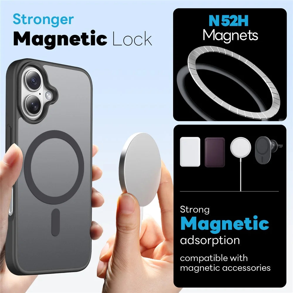 NORTHJO For iPhone 17 Case Compatible with MagSafe Translucent Matte Shockproof Phone Cover with Tempered Glass Film - Black - 2