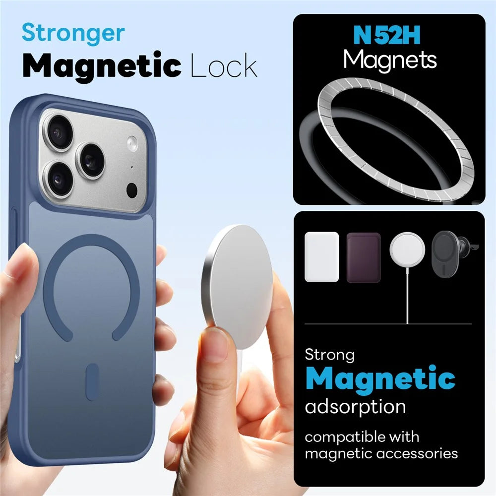 NORTHJO For iPhone 17 Pro Max Case Compatible with MagSafe Translucent Matte Shockproof Phone Cover with Tempered Glass Film - Blue - 2