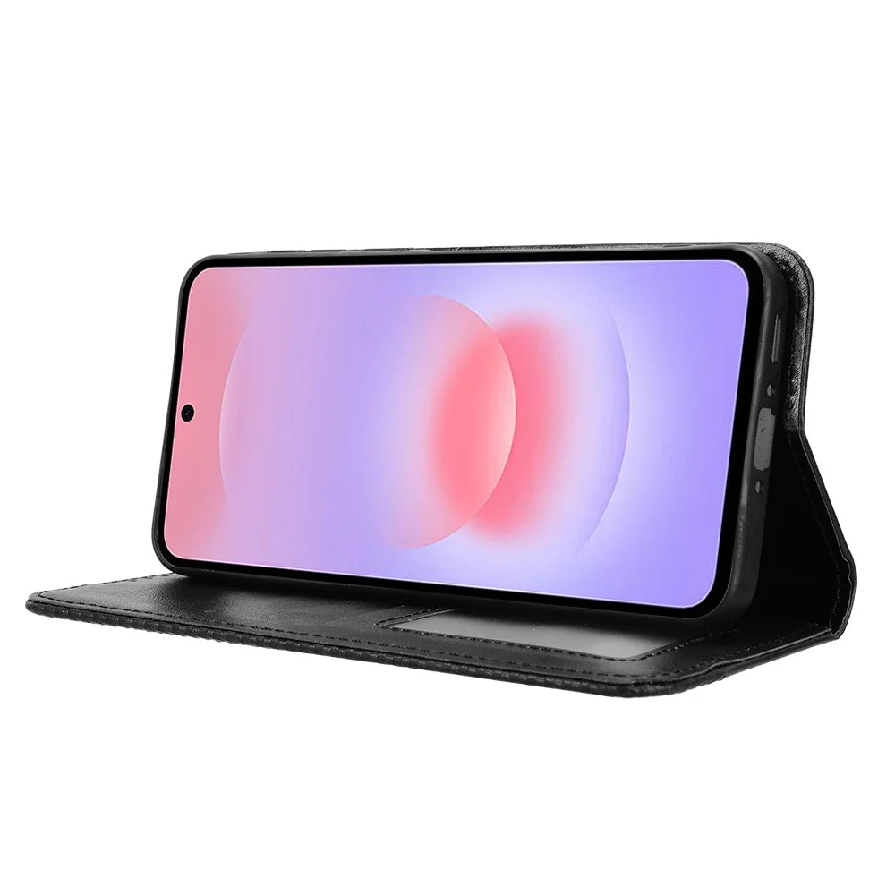 For Samsung Galaxy A37 5G Leather Case Wallet Stand Retro Texture Phone Cover - Black - 7
