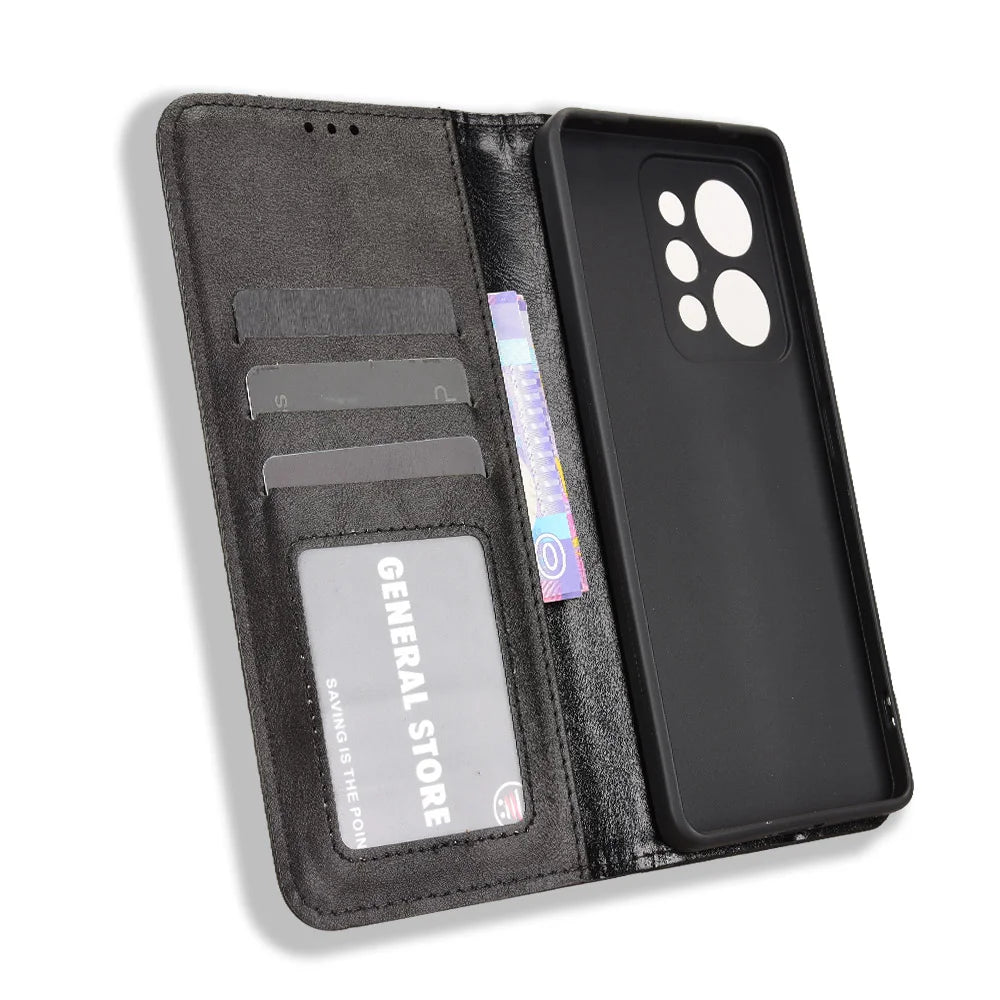 For Realme P4 Power 5G Leather Case Wallet Stand Retro Texture Phone Cover - Black - 5