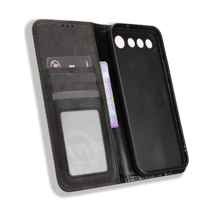 For Realme 16 5G Leather Case Wallet Stand Retro Texture Phone Cover - Black - 5