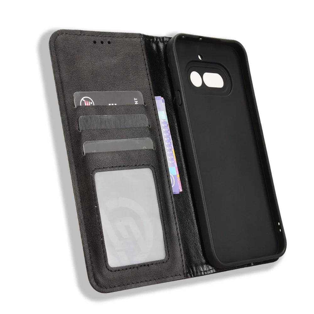 For Nothing Phone (4a) Leather Case Wallet Stand Retro Texture Phone Cover - Black - 5
