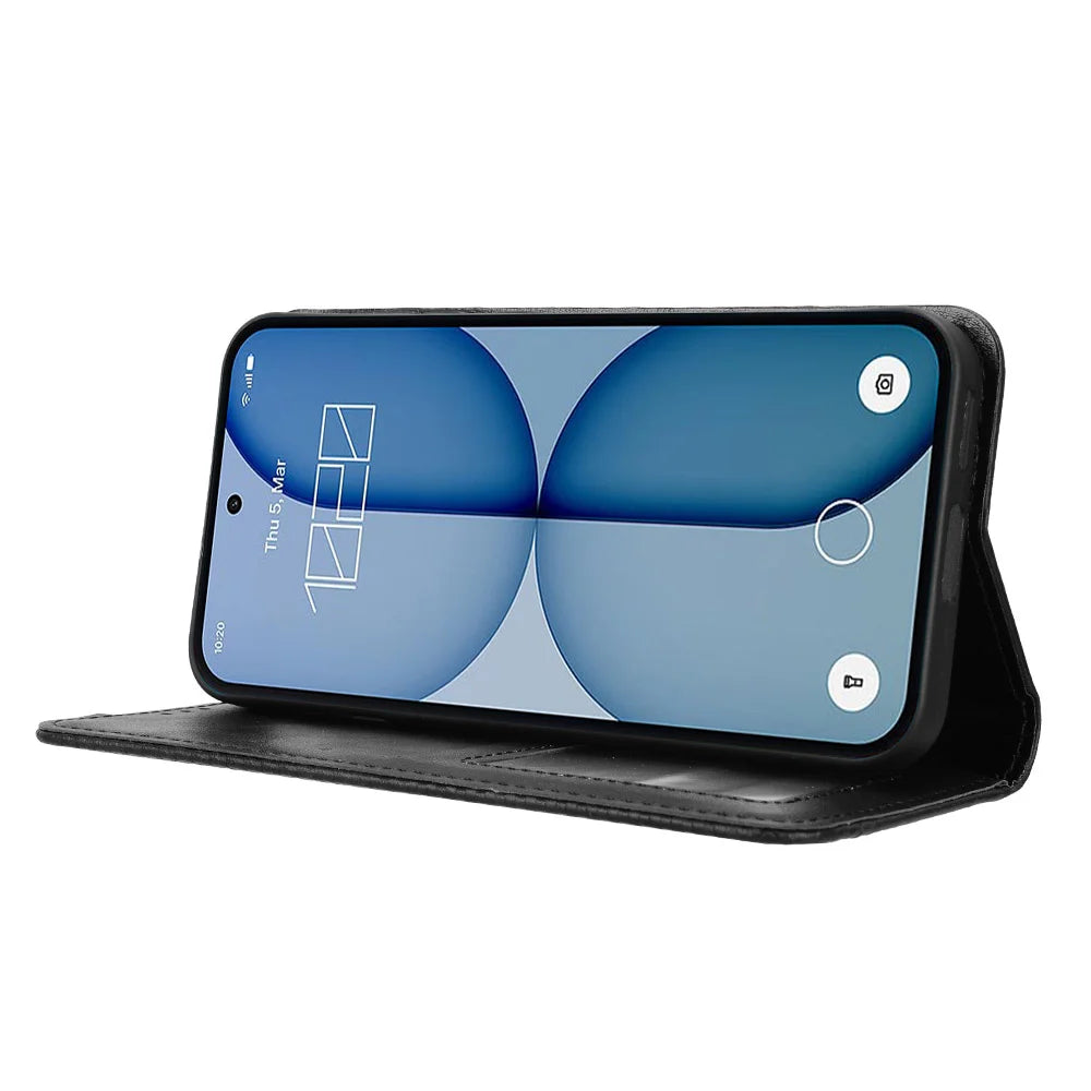 For Nothing Phone (4a) Leather Case Wallet Stand Retro Texture Phone Cover - Black - 7