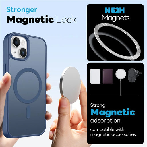 NORTHJO For iPhone 15 Magnetic Case Translucent Matte Shockproof Phone Cover Set with Front Screen Protector + Lens Film - Blue - 2