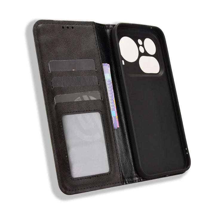 For Nothing Phone (4a) Pro Leather Case Wallet Stand Retro Texture Phone Cover - Black - 5