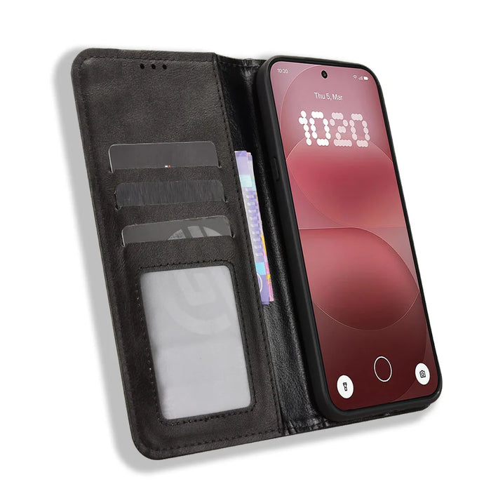 For Nothing Phone (4a) Pro Leather Case Wallet Stand Retro Texture Phone Cover - Black - 6