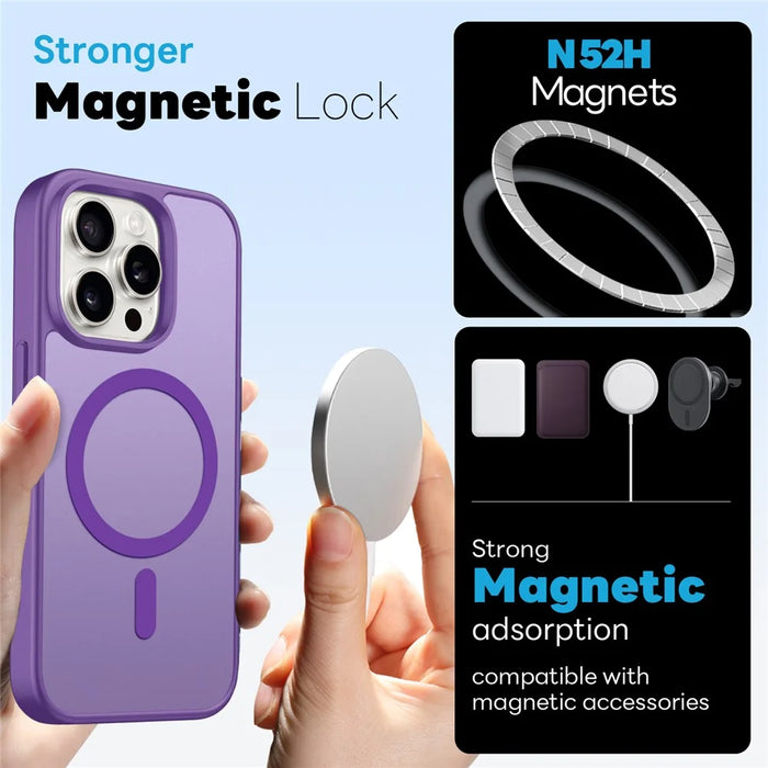 NORTHJO For iPhone 15 Pro Magnetic Case Translucent Matte Shockproof Phone Cover Set with Front Screen Protector + Lens Film - Purple - 2