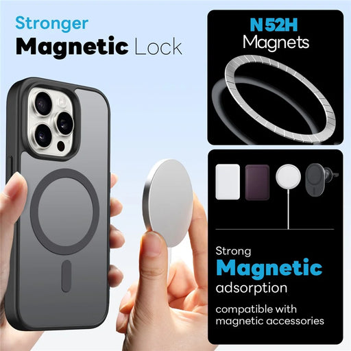 NORTHJO For iPhone 15 Pro Max Magnetic Case Translucent Matte Shockproof Phone Cover Set with Front Screen Protector + Lens Film - Black - 2