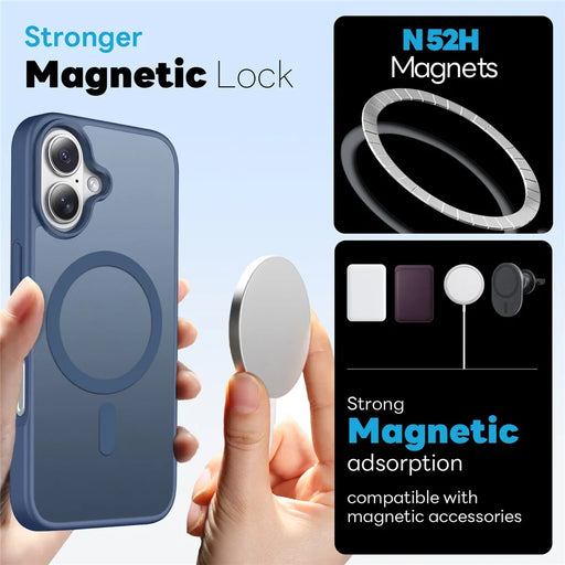 NORTHJO For iPhone 16 Plus Magnetic Case Translucent Matte Shockproof Phone Cover Set with Front Screen Protector + Lens Film - Blue - 2