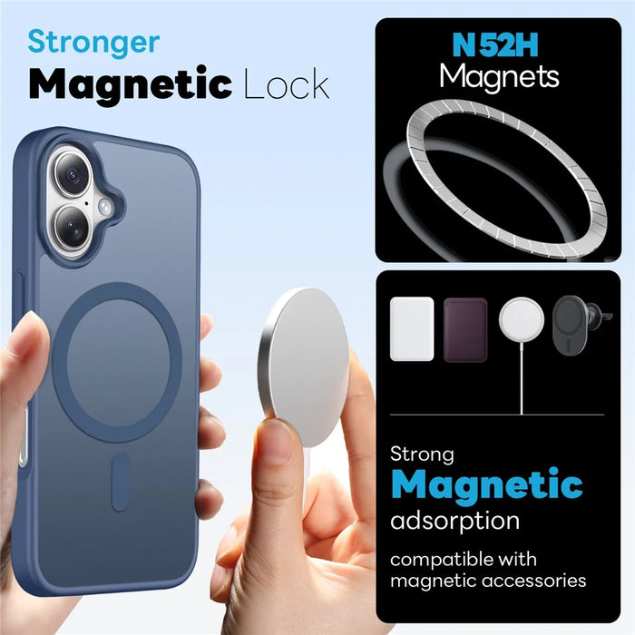 NORTHJO For iPhone 16 Plus Magnetic Case Translucent Matte Shockproof Phone Cover Set with Front Screen Protector + Lens Film - Blue - 2