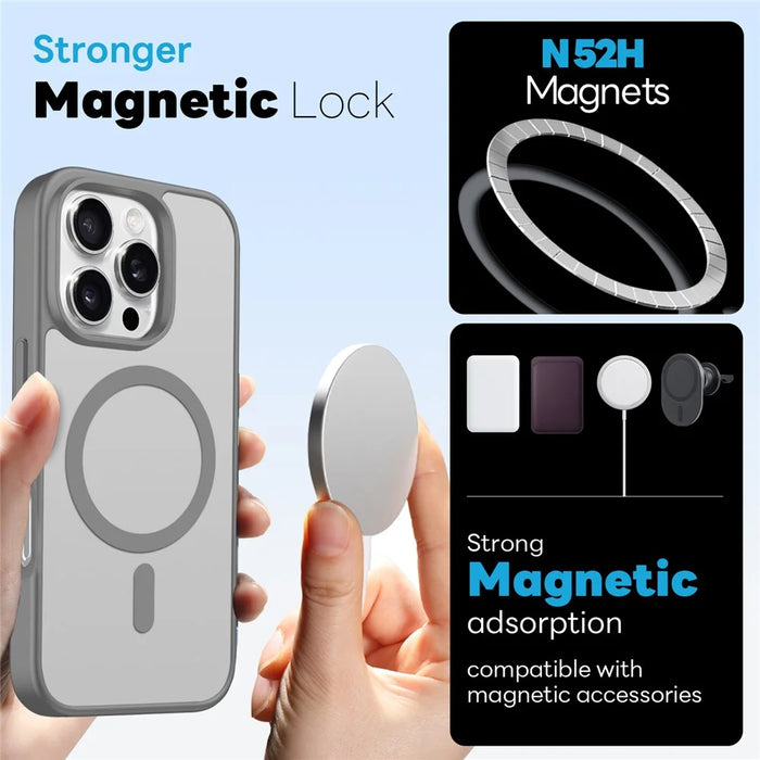 NORTHJO For iPhone 16 Pro Magnetic Case Translucent Matte Shockproof Phone Cover Set with Front Screen Protector + Lens Film - Grey - 2