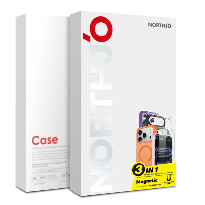 NORTHJO For iPhone 16 Pro Magnetic Case Translucent Matte Shockproof Phone Cover Set with Front Screen Protector + Lens Film - Grey - 5
