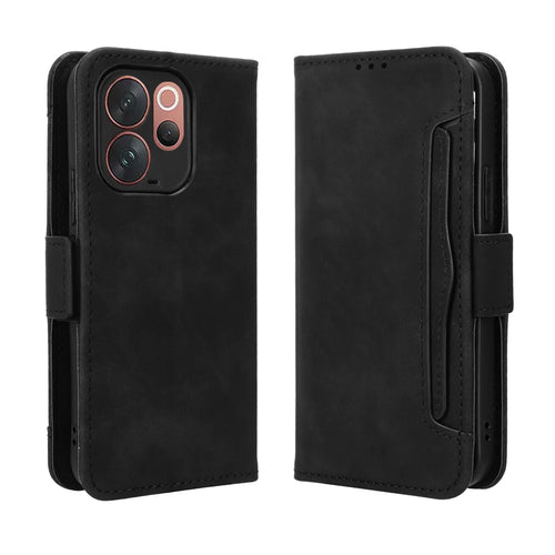For vivo V70 Elite 5G / vivo V70 5G Leather Case Phone Wallet Cover with Multiple Card Slots - Black - 1