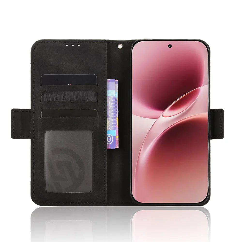 For vivo V70 Elite 5G / vivo V70 5G Leather Case Phone Wallet Cover with Multiple Card Slots - Black - 5