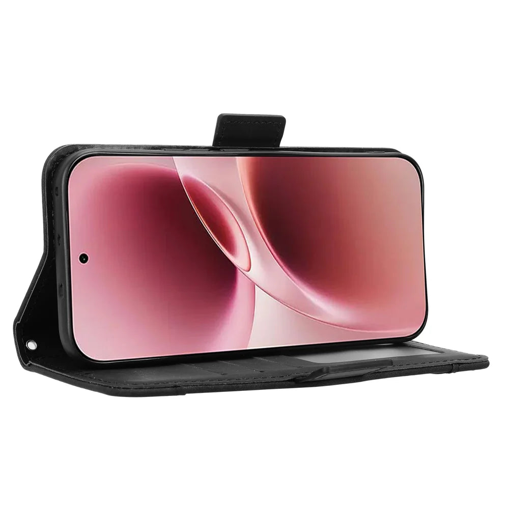 For vivo V70 Elite 5G / vivo V70 5G Leather Case Phone Wallet Cover with Multiple Card Slots - Black - 6
