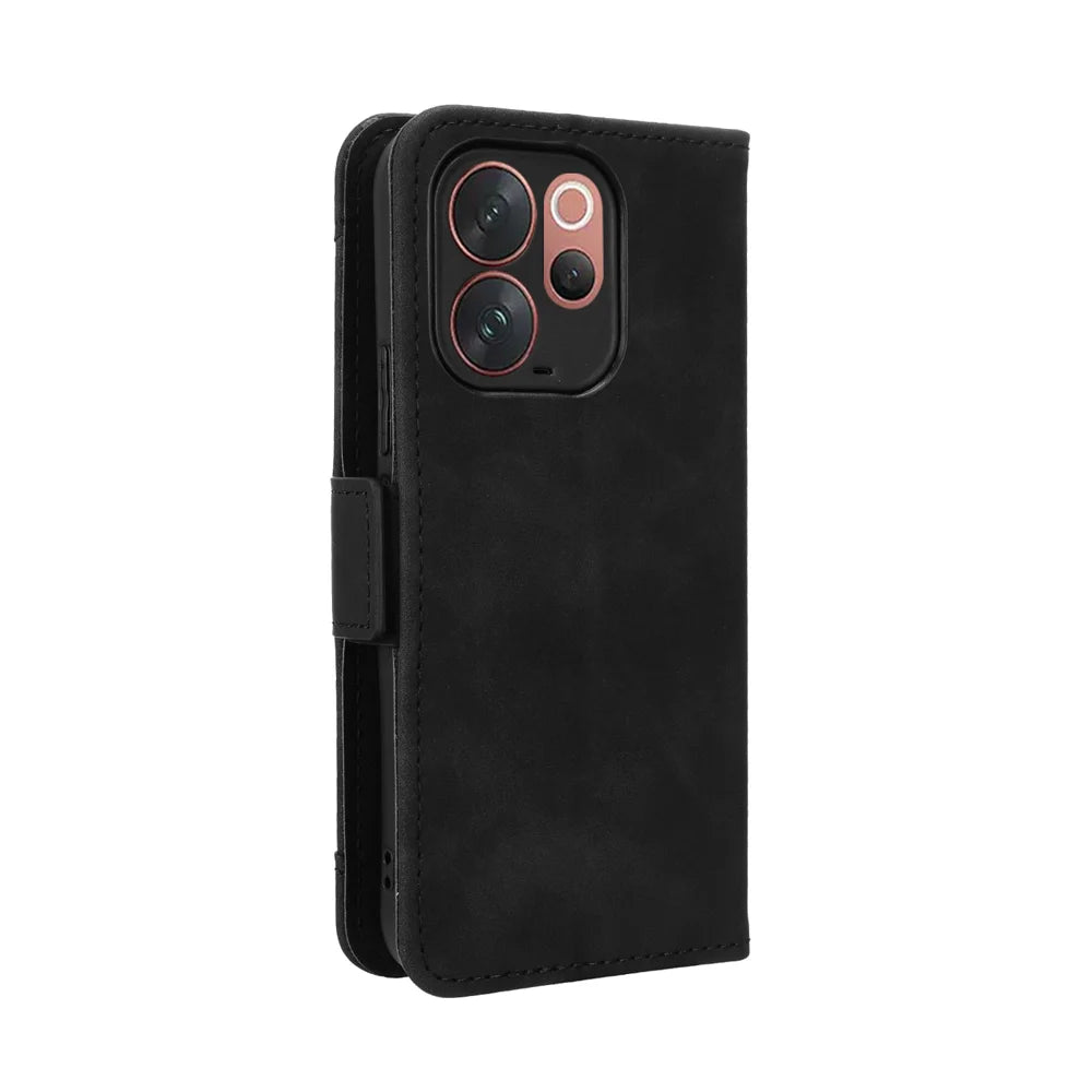 For vivo V70 Elite 5G / vivo V70 5G Leather Case Phone Wallet Cover with Multiple Card Slots - Black - 7