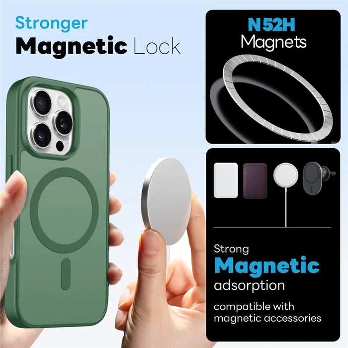 NORTHJO For iPhone 16 Pro Max Magnetic Case Translucent Matte Shockproof Phone Cover Set with Front Screen Protector + Lens Film - Green - 2