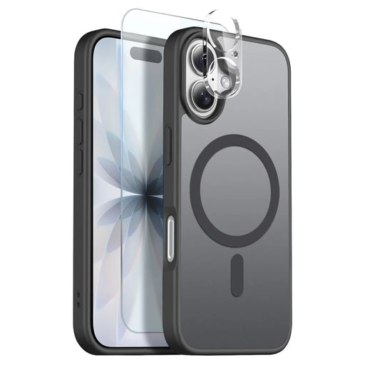 NORTHJO For iPhone 17 Magnetic Case Translucent Matte Shockproof Phone Cover Set with Front Screen Protector + Lens Film - Black - 1