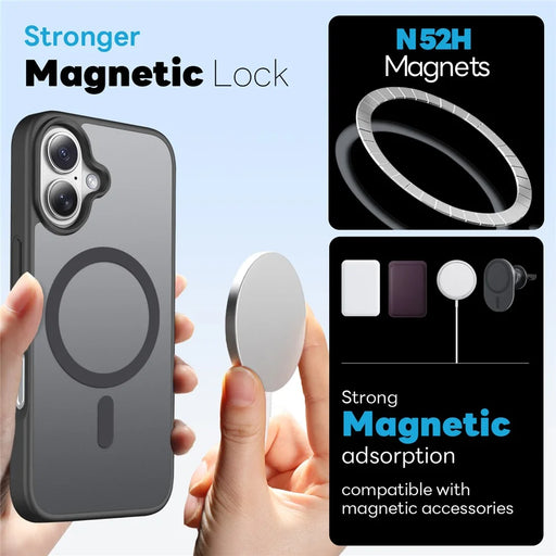 NORTHJO For iPhone 17 Magnetic Case Translucent Matte Shockproof Phone Cover Set with Front Screen Protector + Lens Film - Black - 2