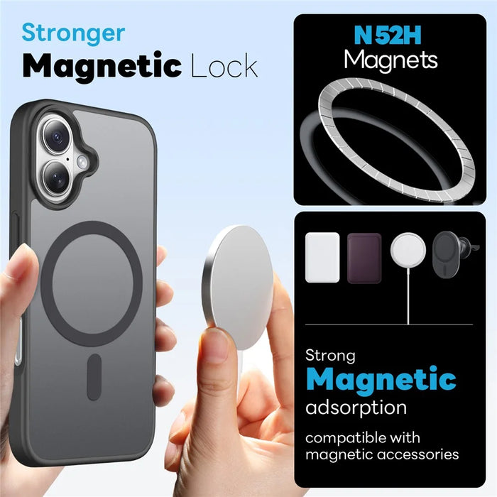 NORTHJO For iPhone 17 Magnetic Case Translucent Matte Shockproof Phone Cover Set with Front Screen Protector + Lens Film - Black - 2