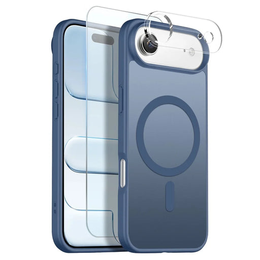 NORTHJO For iPhone Air Magnetic Case Translucent Matte Shockproof Phone Cover Set with Front Screen Protector + Lens Film - Blue - 1