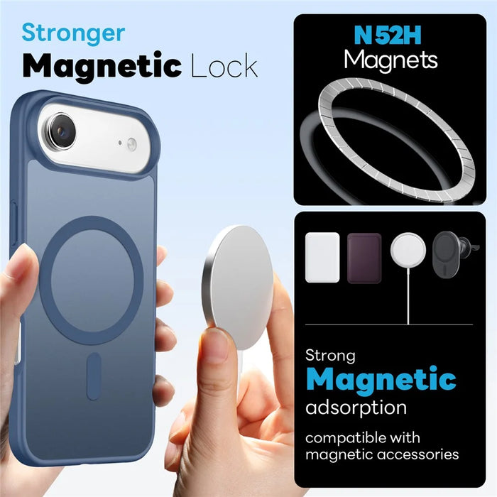 NORTHJO For iPhone Air Magnetic Case Translucent Matte Shockproof Phone Cover Set with Front Screen Protector + Lens Film - Blue - 2