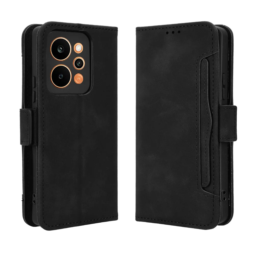 For Realme P4 Power 5G Leather Case Phone Wallet Cover with Multiple Card Slots - Black - 1