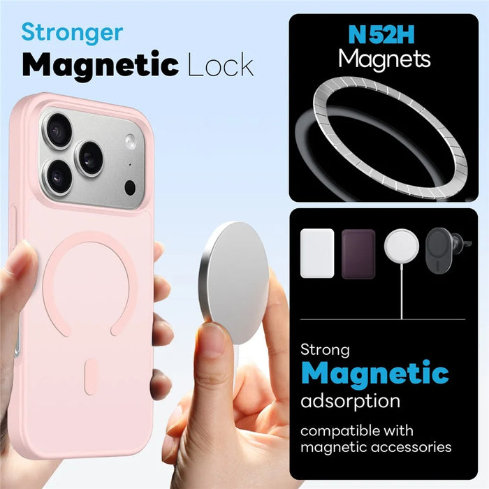 NORTHJO For iPhone 17 Pro Magnetic Case Translucent Matte Shockproof Phone Cover Set with Front Screen Protector + Lens Film - Pink - 2