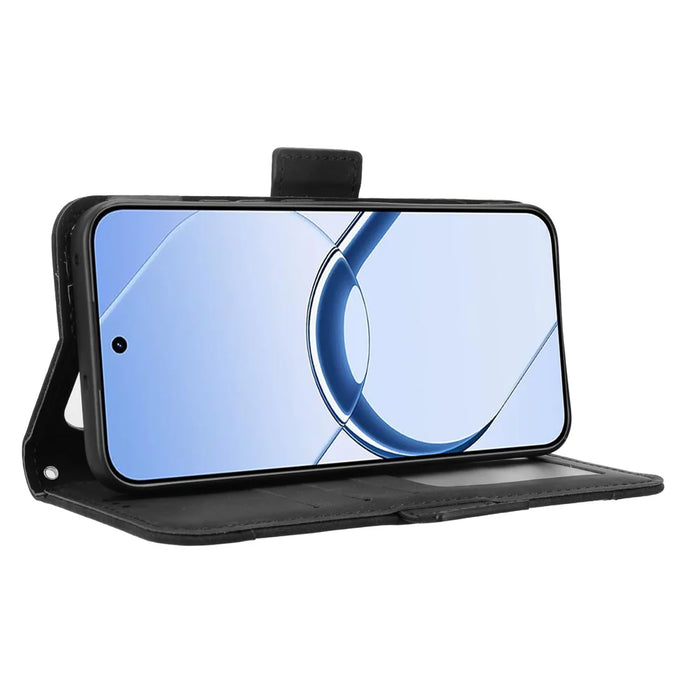 For Realme 16 5G Leather Case Phone Wallet Cover with Multiple Card Slots - Black - 6