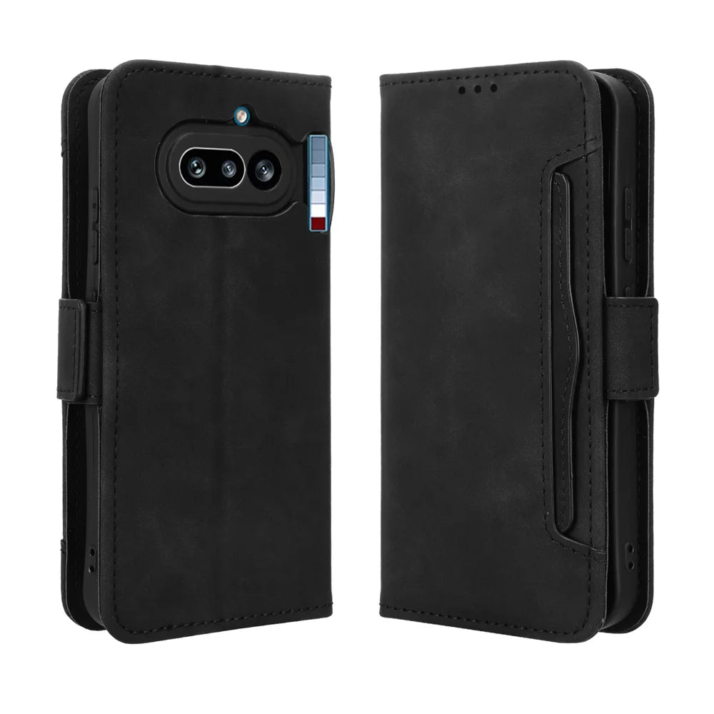 For Nothing Phone (4a) Leather Case Phone Wallet Cover with Multiple Card Slots - Black - 1