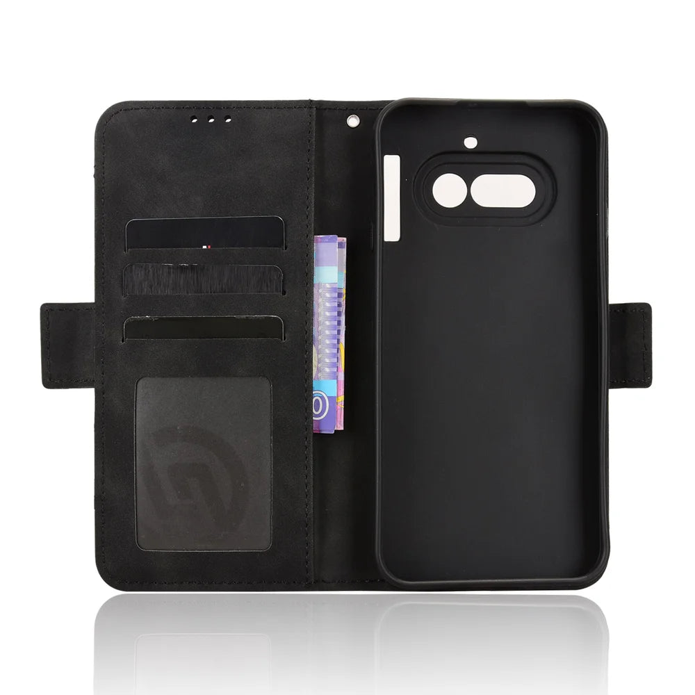 For Nothing Phone (4a) Leather Case Phone Wallet Cover with Multiple Card Slots - Black - 4