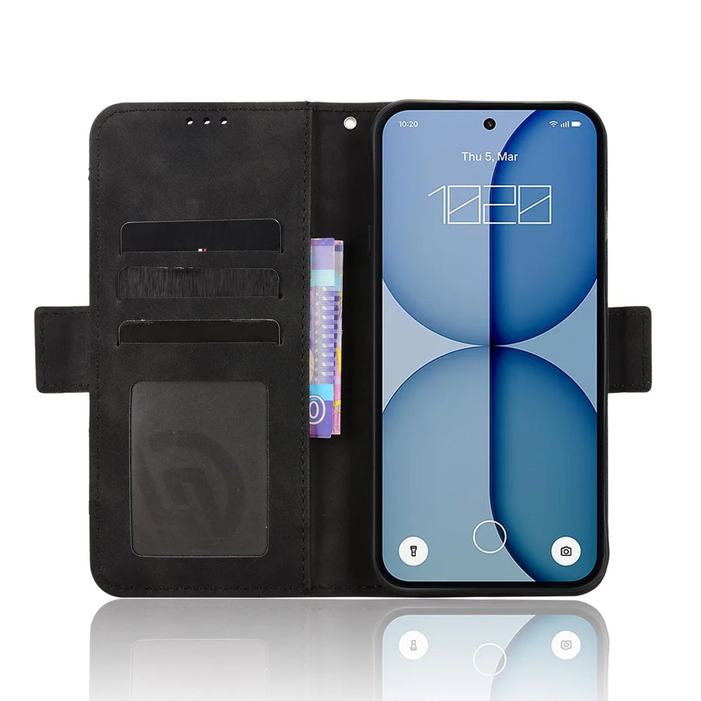 For Nothing Phone (4a) Leather Case Phone Wallet Cover with Multiple Card Slots - Black - 5