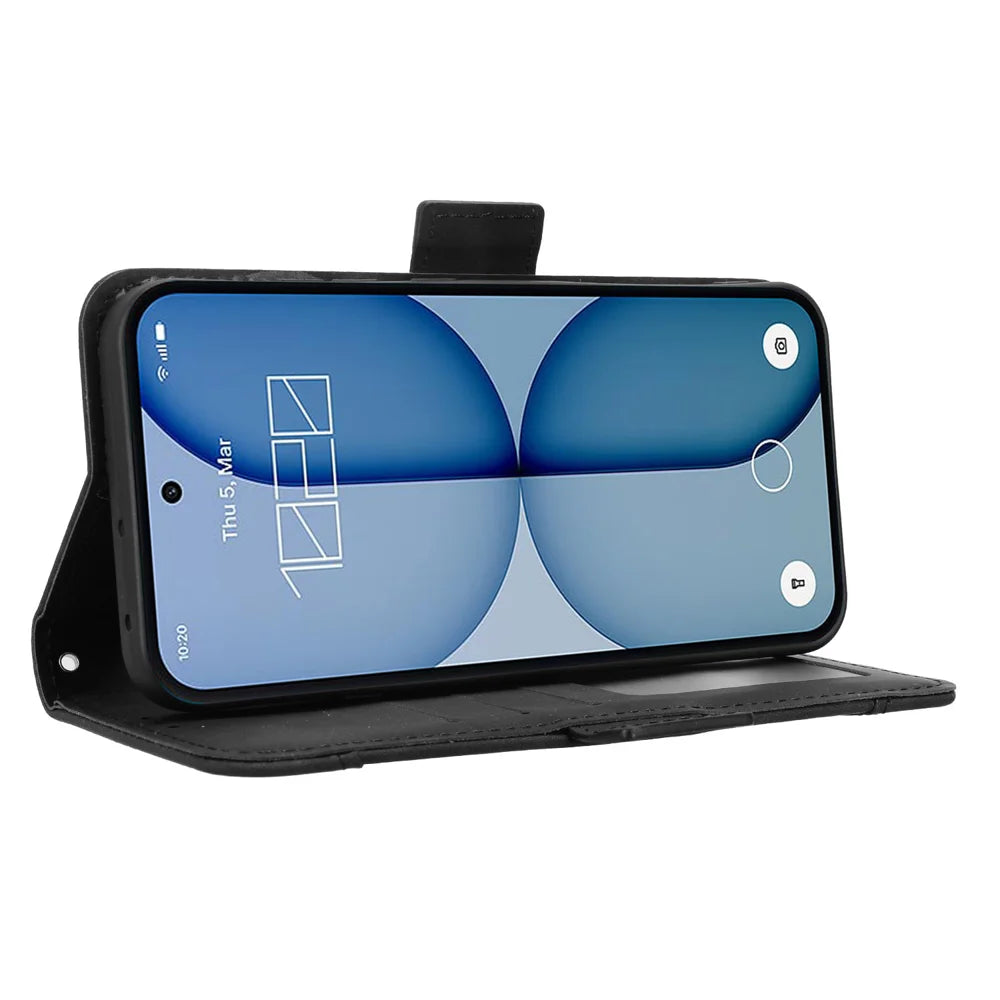 For Nothing Phone (4a) Leather Case Phone Wallet Cover with Multiple Card Slots - Black - 6