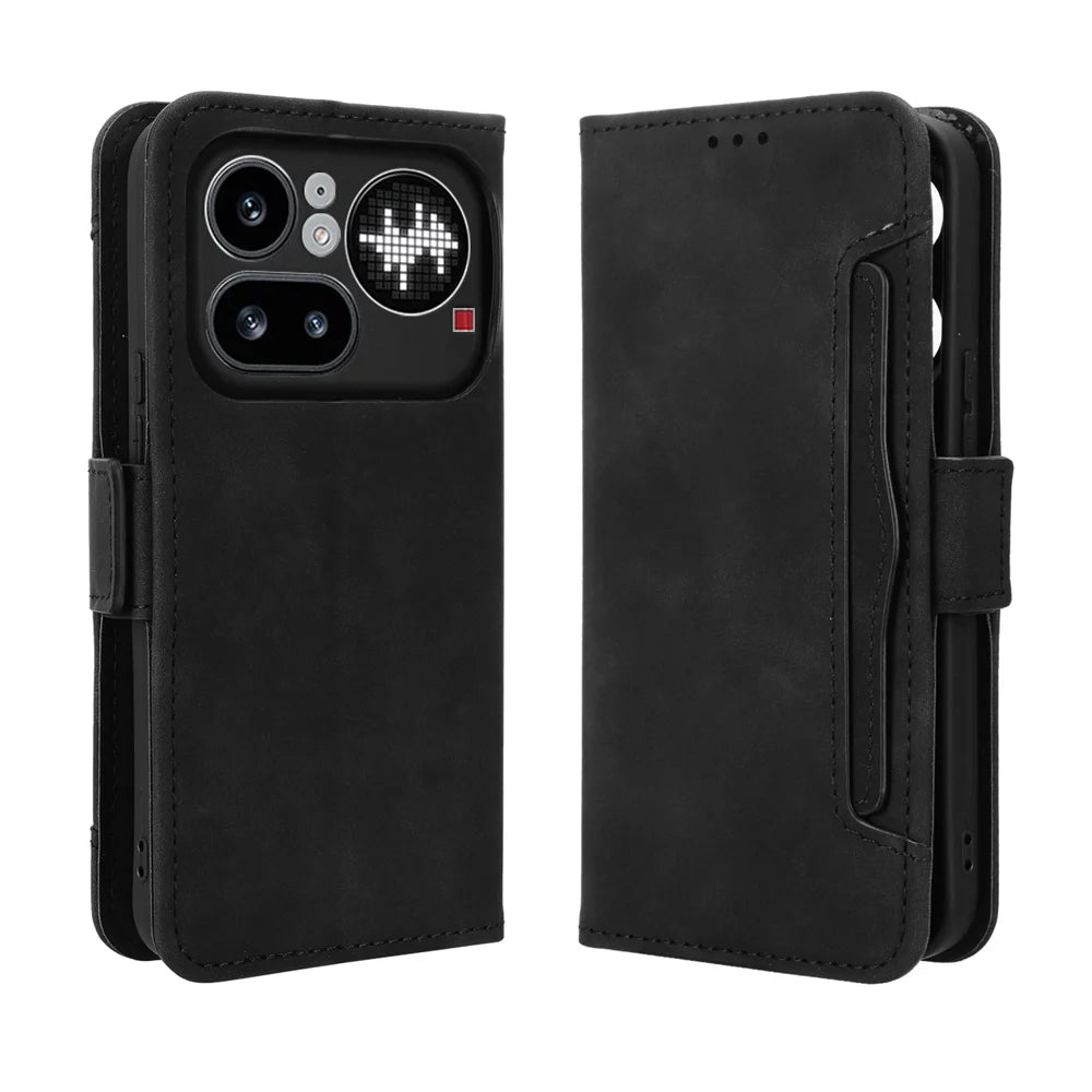 For Nothing Phone (4a) Pro Leather Case Phone Wallet Cover with Multiple Card Slots - Black - 1