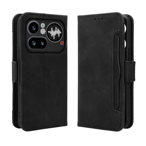 For Nothing Phone (4a) Pro Leather Case Phone Wallet Cover with Multiple Card Slots - Black - 1