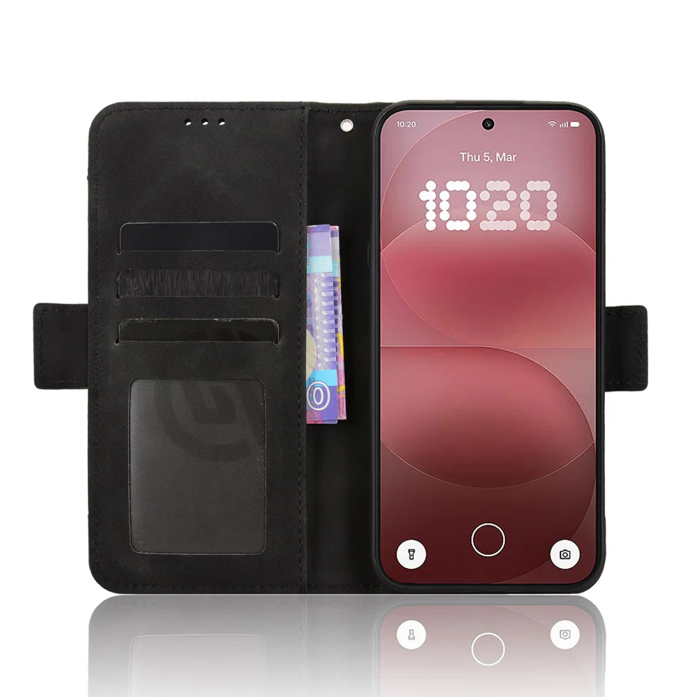 For Nothing Phone (4a) Pro Leather Case Phone Wallet Cover with Multiple Card Slots - Black - 5