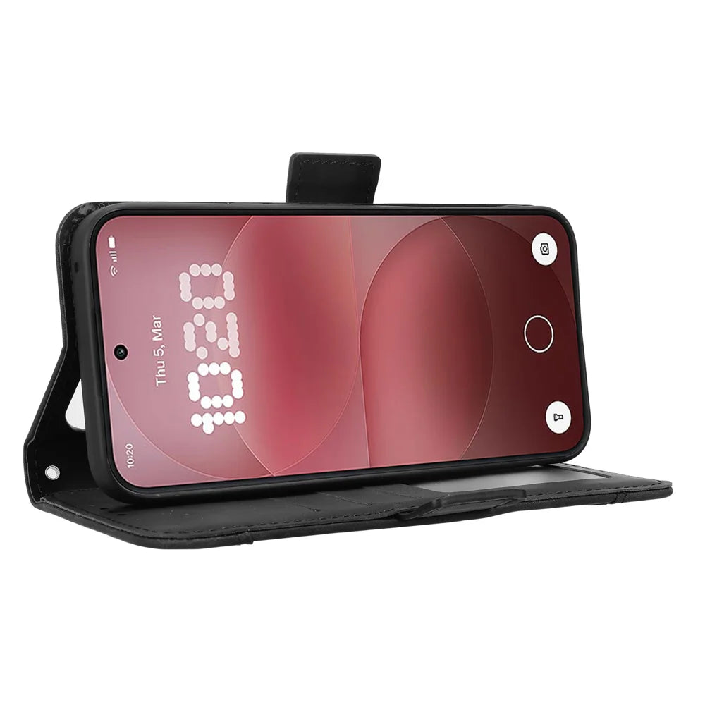 For Nothing Phone (4a) Pro Leather Case Phone Wallet Cover with Multiple Card Slots - Black - 6
