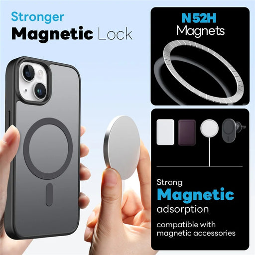 NORTHJO 5 in 1 Set for iPhone 14 Plus Magnetic Case Translucent Matte Shockproof Phone Cover with 2Pcs Front Screen Protector + 2Pcs Lens Film - Black - 2