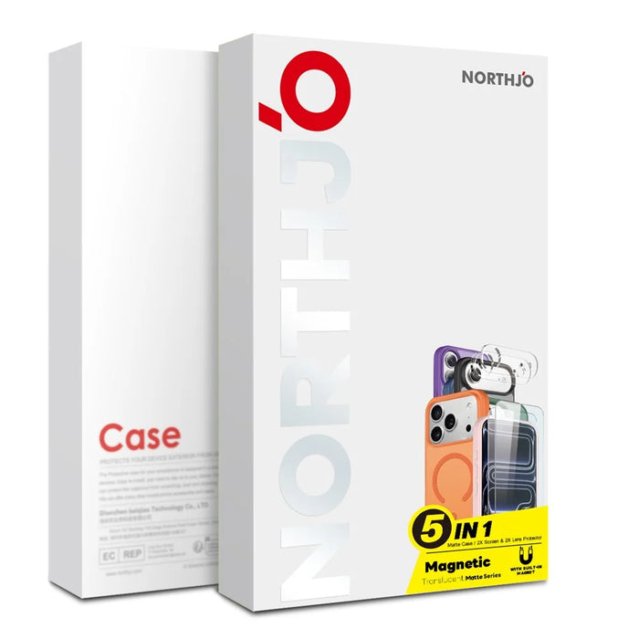 NORTHJO 5 in 1 Set for iPhone 14 Pro Magnetic Case Translucent Matte Shockproof Phone Cover with 2Pcs Front Screen Protector + 2Pcs Lens Film - Black - 5