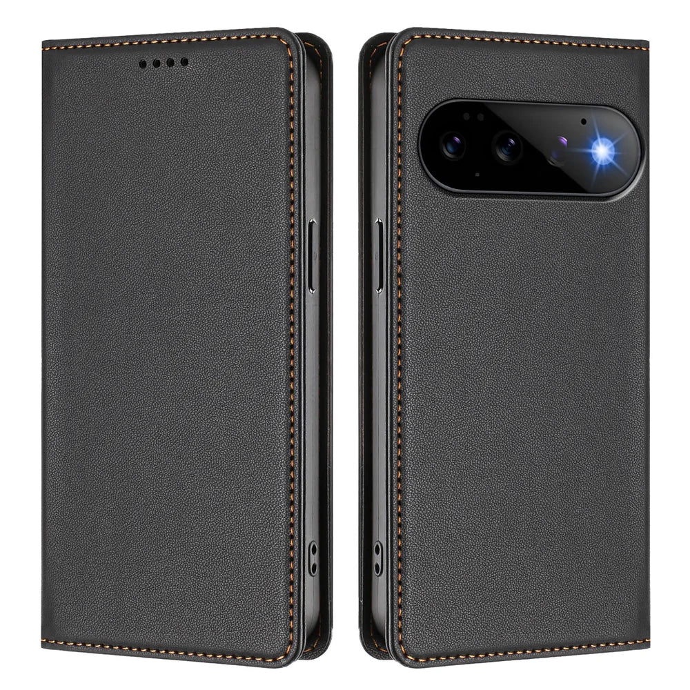 For Google Pixel 11 Pro / Pixel 11 Leather Wallet Case Magnetic Closure RFID Blocking Phone Cover - Black - 1
