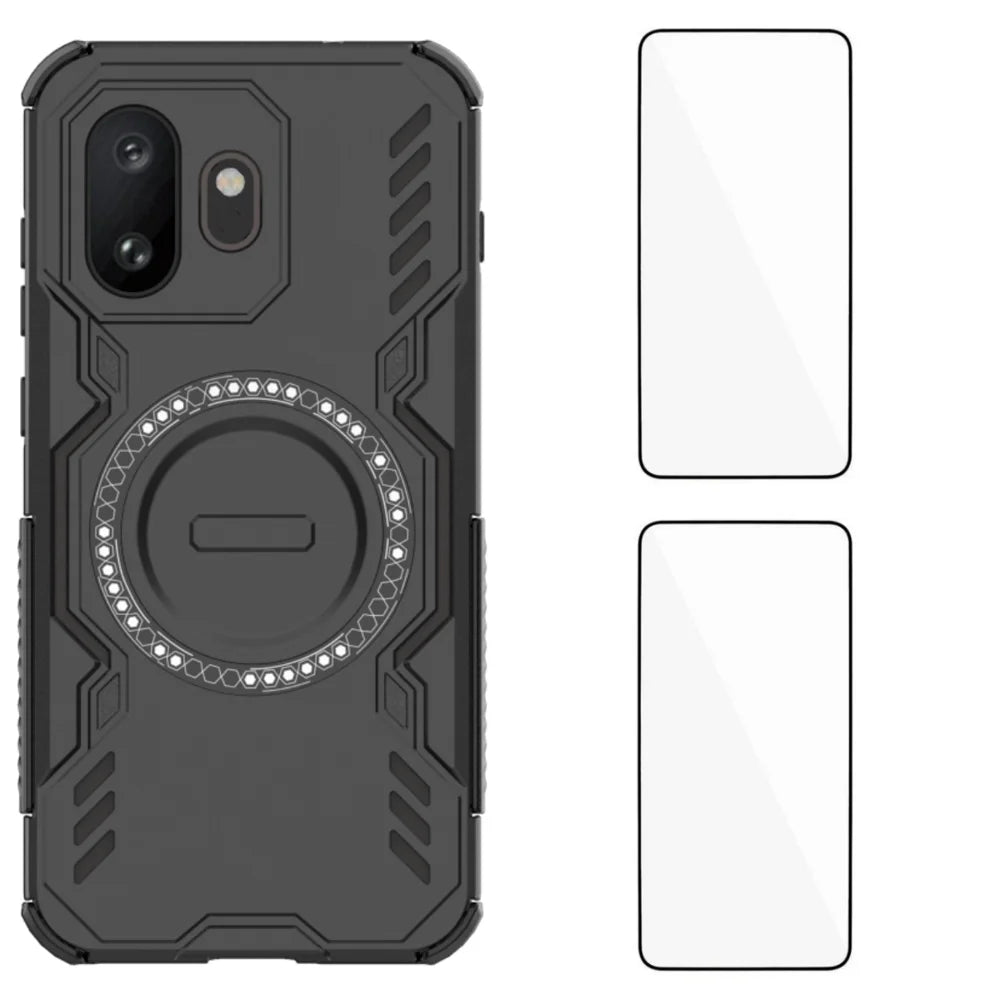WANLONFENG For OnePlus 15T 5G Magnetic Case DJ Series PC TPU Phone Cover with 2Pcs Tempered Glass Film - Black - 1