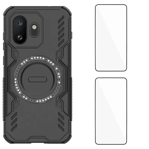 WANLONFENG For OnePlus 15T 5G Magnetic Case DJ Series PC TPU Phone Cover with 2Pcs Tempered Glass Film - Black - 1