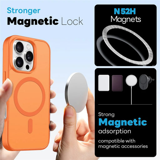 NORTHJO 5 in 1 Set for iPhone 16 Pro Magnetic Case Translucent Matte Shockproof Phone Cover with 2Pcs Front Screen Protector + 2Pcs Lens Film - Orange - 2