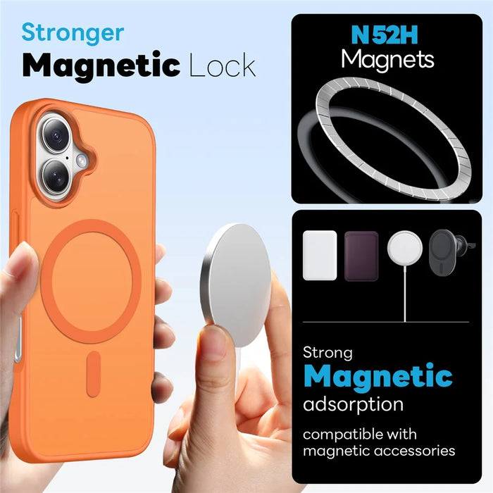 NORTHJO 5 in 1 Set for iPhone 17 Magnetic Case Translucent Matte Shockproof Phone Cover with 2Pcs Front Screen Protector + 2Pcs Lens Film - Orange - 2
