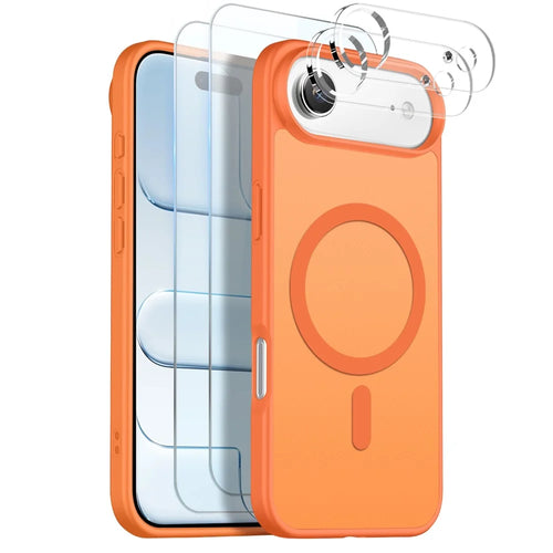 NORTHJO 5 in 1 Set for iPhone Air Magnetic Case Translucent Matte Shockproof Phone Cover with 2Pcs Front Screen Protector + 2Pcs Lens Film - Orange - 1