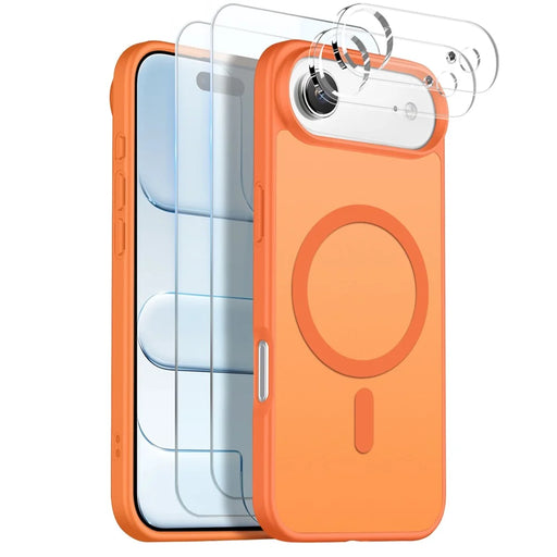 NORTHJO 5 in 1 Set for iPhone Air Magnetic Case Translucent Matte Shockproof Phone Cover with 2Pcs Front Screen Protector + 2Pcs Lens Film - Orange - 1