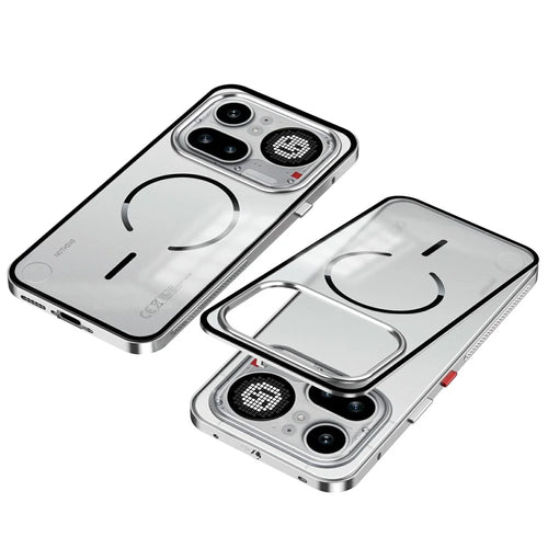 For Nothing Phone (4a) Pro Magnetic Case Aluminium Alloy PC Matte Phone Cover Pop-Up Snap Lock - Silver - 1