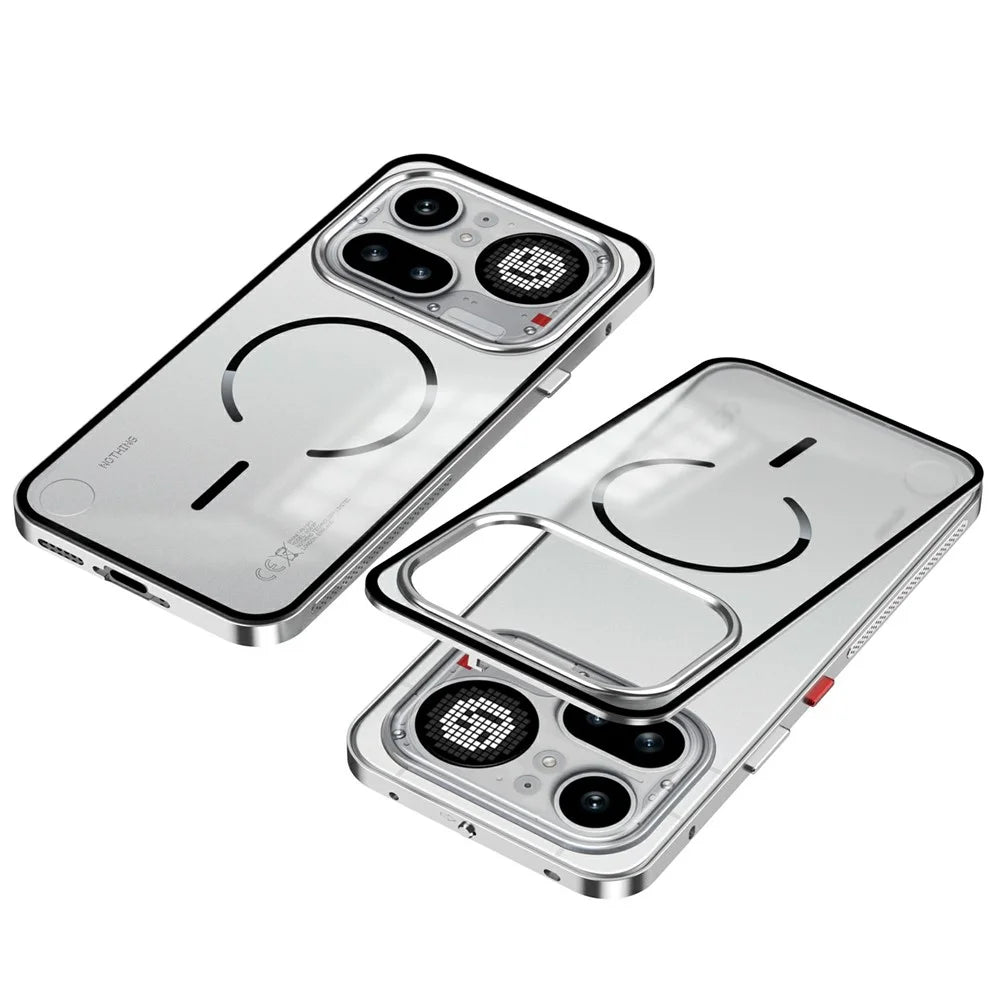 For Nothing Phone (4a) Pro Magnetic Case Aluminium Alloy PC Matte Phone Cover Pop-Up Snap Lock - Silver - 1